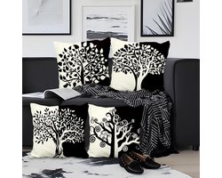 24 x 24 Inch Kussenslopen Zwart Wit Boom Vierkante Zachte Korte Pluche Sierkussen Cover Home Decor Voor Boerderij Woonkamer Slaapbank Buiten Patio Tuin Bank Auto, 60x60cm Set van 4