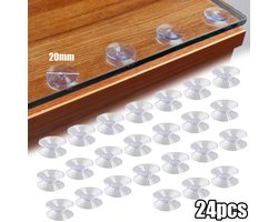 24 x zuignappad - 20mm - dubbelzijdig kunststof - zonder haken - dubbelzijdige zuignappen voor glazen tafelbladen om het wegglijden van het glazen tafelblad te voorkomen