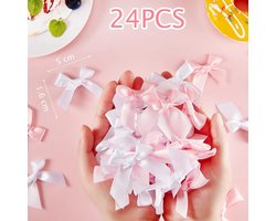 24 zelfklevende strikken van lint, ideaal voor doe-het-zelf-knutselwerkjes, Valentijnsdag en babyshower-kaartversieringen, 5 cm breed (roze).