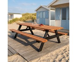 240cm Lange Picknicktafel | Tuintafel 8 persoons | De Luxe 240cm Lang | Teak Zwart Gebeitst