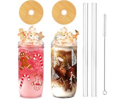 24oz Christmas Mug met Deksel en Rietje - Kerst Mason Jar Bekers - Drinkglazen en Koffiekopjes - Decoratieve Glazen en Waterflessen voor Thuis en Cadeaus voor Vrouwen en Kinderen