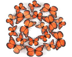 24Pcs 3D Monarch Butterfly Magnets - Kunstmatige Decoraties voor Muur - Wandstickers voor Feestjes en Thuisdecoratie