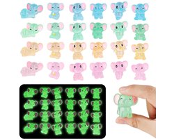 24st Mini Glow in the Dark Olifanten, Hars Lichtgevende Olifanten Beeldjes Gloeiend Miniatuur Olifant Dieren Tuinaccessoires Micro Landschap voor Mos Patio Decoratie Ambachten (6 Stijlen)