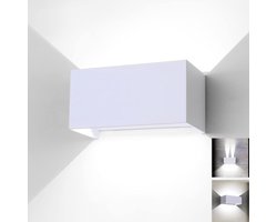 24W moderne wandlamp LED wandlamp met naar beneden verstelbare stralhoek Aluminium wandlamp LED binnen en buiten waterdicht IP65 geschikt voor slaapkamers, badkamers, gangen, woonkamers, trappen, gangen, witte shell niet-sensing, koel wit licht, 6000