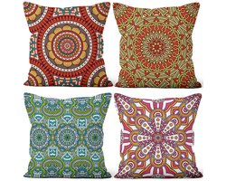 24x24 Inch Boho Stijl Kussenslopen Rood Groen Boheemse Mandala Bloempatroon Zachte Korte Pluche Vierkante Sierkussen Cover Home Decor Voor Slaapkamer Sofa Outdoor Tuin Bank, 60x60cm Set van