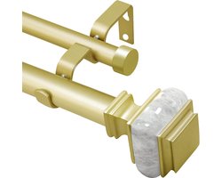 2,5 cm Diameter Dubbele Gordijnroedes voor Ramen 213 tot 314 cm, Uitschuifbare Gordijnroedeset met Vierkante Marmeren Eindknoppen, Beugels - Gordijnstang Goud