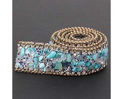 2,5 cm Kristal Lint, DIY Naaien Wikkel Roll Craft Kristal Bling Trim Applique Kleding Jurk Accessoires (Gouden Blauwe Steen Parel Ketting)