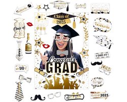 25-delige set fotohokje rekwisieten voor afstuderen met zwart-gouden fotolijst en grad decoratie, ideaal voor graduation feestartikelen en fotoshoot accessoires voor alle leeftijden
