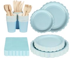 25-Gasten Duurzaam Feestservies Set - 200 Stuks Papieren Borden & Bestek - Herbruikbaar Servies met Servetten, Messen, Lepels, Bekers, Borden - voor Feesten