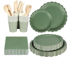 25 Gasten Duurzaam Feestservies Set - Papieren Borden en Bestek - Herbruikbaar - Inclusief Servetten en Bekers - Voor Feestjes