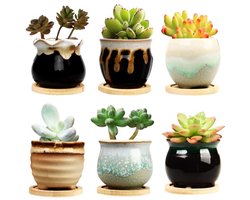 2,5 inch keramische vetplant potten met drainage - set van 6 voor mini-planten