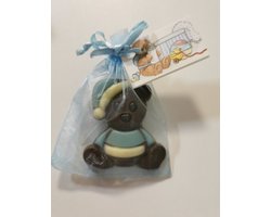 25 stuks chocolade blauwe teddy beer in organzazakje voor babyshower of geboorte