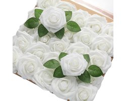 25 Stuks Schuim Kunstrozen voor Bruiloft en Thuisdecoratie - Witte Neprozen voor Bloemstukken en Feestversiering