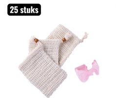 25 stuks - Zeephouders - 9X14cm - Natuurlijke Linnen Zeepzak - Herbruikbare Zeepnet voor Douche en Badkamer - Met Hangkoord en Trekkoord - Natuurlijk - Shampoobar zakje - Zeepbar zakje - Gebroken wit