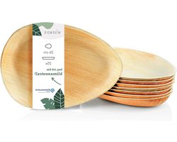 25 Wiseware Palmblad borden in druppelvorm - biologisch afbreekbaar servies - composteerbaar feestservies - wegwerpborden ovaal Ø 26 cm bamboo bord