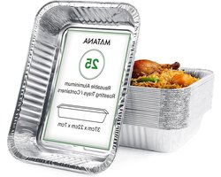 25 XXL Disposable Aluminium Containers - 5000ml / 37x22cm - Strong Leakproof & Practical - for Cooking Baking Grilling Freezing.