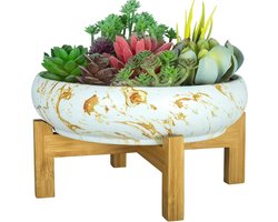 255 cm grote bonsaipotten - drainagestandaard - ondiepe marmeren cactusplantenpot - keramische potten - binnen/buiten - vetplanten - decoratieve tuin - bloem plantenkom