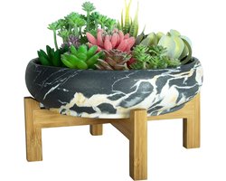 255-cm grote marmeren bonsaipotten met drainagestandaard - ondiepe keramische cactusplantenpot voor binnen en buiten - vetplanten decoratieve tuinplantenkom