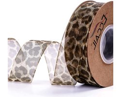 25mm x 10Yard Organza Lint - Satijnen Luipaard Print Voor Knutselen Bruiloft Tafel Decoratie Kamer Decoratie en Feest Cadeau
