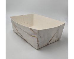 25x XL Luxe kartonnen frietbak wit marmer goud - 165x105x60 snackbak - serveerschaal - patat - familiebak - barbecue - picknick - verjaardag - feest - koekjes - feestdagen - kerst - oud en nieuw -pasen - camping - tuin - chocolade - versiering