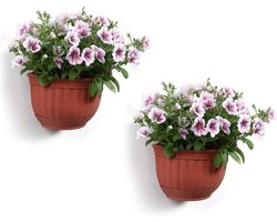 26 cm wandlamp, hars, baksteenrood, set van 2, hangende bloempot, wandpot voor kruiden, cactussen, vetplanten, voor tuin, balkon, binnenplaats, buiten, decoratief cadeau
