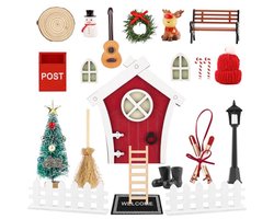 26-delige kabouterset voor Kerstmis - Complete accessoires voor feeëndeur en elfdeur met licht, kerstboom, rendier en ladder