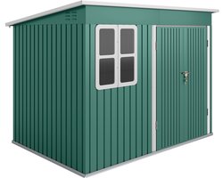 260x177x190 cm Tuinhuisje Opbergschuur met Raam en Brede Deur, Tuinberging Buitenberging Gereedschapsschuur Opslagruimte voor Tuingereedschap en Outdoor Apparatuur, Metalen Schuur voor Tuin Terras Buitenopslag, Groen
