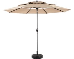 2.6m dubbelzijdige rechthoekige parasol voor buiten, groot met zwengel (khaki) (zonder voet)