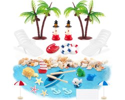 27-delige Miniatuur Strand Decoratie Set – DIY Taart Topper & Tuinaccessoires