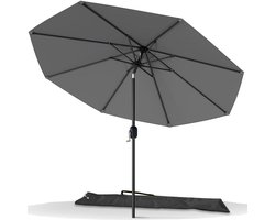 270cm Knickbar Grijs Parasol Met Zwengel - Zonwering UV - Bescherming - Balkonscherm - Tuinscherm - Marktscherm - Beschermhoes parasolvoet op wielen