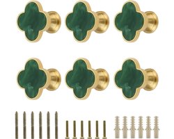 27mm Pure Copper Handgreep voor Keuken- en Kasten Deuren - Moderne Messing Knoppen en Haak voor Kleding en Lades (6, Vierblad-Ink Groen)