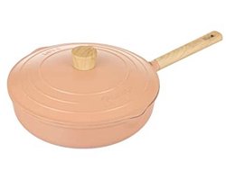 28 cm Hoge Koekenpan met Roze Deksel - Ideaal voor Koken en Bakken