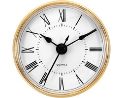 2.8 inch 70mm Quartz Klok Insert, Ronde Quartz Beweging Miniatuur Klok Mini Romeinse Cijfer Klok Fit 61mm/2.4" Diameter Gat voor Vervanging Home, Gouden Toon/Wit, Stijl 9