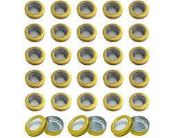 28 Stuks Gouden Aluminium Potjes met Venster (30 mL / 1 fl oz) – Kleine Ronde Metalen Box met Schroefdeksel voor Cosmetica & Hobby, Doe-het-zelf Organizer voor Kralen & Schroeven.