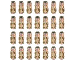 28 stuks schroefdraadinzetstukken voor hout, zinklegering M6, net inzetstukken, zeshoekig, dopsleutel, aandrijfschroeven, 25 mm, lengte voor meubels, kasten, tafels en stoelen