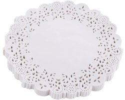 280 stuks wit kanten papieren serviesgoed - Ronde papieren borden - Wegwerp papieren placemats - Ronde wegwerp placemats - Geschikt voor bruiloften, verjaardagen, taarten, desserts, serviesgoed en voedseldecoraties - 5,5 inch (ongeveer 14 cm), wit