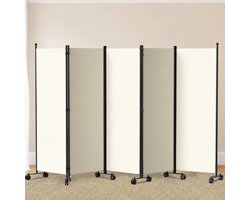 284 x 181 cm, scheidingswand en ruimteverdeler, 5-delig op wielen, extra groot scherm binnen met 10 zwenkwielen, vrij te combineren, robuuste scheidingswand van ondoorzichtig polyester en metaal, voor