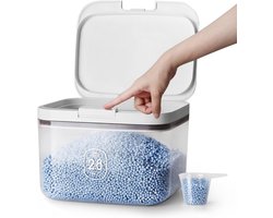 2,8L/6Lbs Wasmiddel Dispenser met One-Press Deksel - Transparante PET Waspoeder Container met Maatbeker, Wasmiddel Pods Container voor Wasruimte Organisatie 100oz