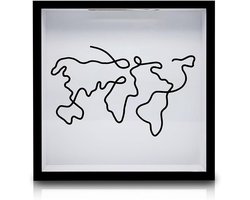 29 x 29 cm Grote Archiefdoos voor Reizen - Avontuur Thema met Wereldkaartdesign - Houten Lijst voor Reistickets - 3D Fotolijst - Geheugenbox voor Tickets - Decoratieve Objectlijst