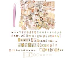 290PCS Scrapbooking Vintage Sticker Set - Retro Journaling Materiaal - DIY Dagboekdecoratie - Scrapbook Sticker Set met Bloem en Vlinder Ontwerpen .