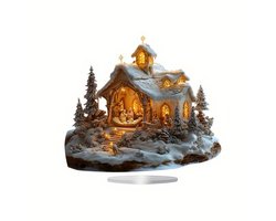 2D Acryl Kerst Sneeuw Huis Decoratie – Waterdicht & Slijtvast – Tafeldecoratie voor Slaapkamer- Kantoor en Woonkamer（20*23*0.3CM）
