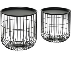 2er-Set Tafel 40×40×40 cm (Grote Tafel) 35 x 35 x 35 cm (Kleine Tafel) Zwart Staal Bijzettafel Salontafel Koffietafel Met Opbergruimte Voor Woonkamer Moderne Inrichting