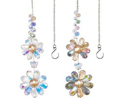 2pcs 2 Kleuren Glazen Kralen Bloem Hangend Kristallen Bloem Zonvanger Hangend Ornament Regenboog Maker Zonvangers Hangers voor Binnenraam Buiten Patio Tuin Decoraties Cadeaus 31 x