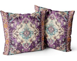 2pcs Bohemian Kussenhoes, 18x18 inch, Bohemian dubbelzijdig patroon, katoen zachte kussenhoes slaapbank decoratieve kussenhoes (paars)