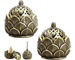 2Pcs Incense Burner - Lotus Metal - Vintage Incense Holder - Portable Incense Sticks Holder - Incense Diffuser voor Home Office Tea Room Cafe - Bronzen Decoratie