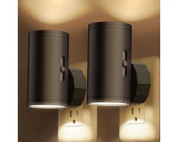 2pcs nachtlicht, voedingstype, wand duisternis tot dageraad sensor, 5-300LM verstelbare helderheid, 2700K warm gele licht, geschikt voor keuken, gang slaapkamer, trap, zwarte schelp