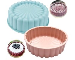 2Pcs Silicone Cake Pan - 20cm Non-Stick Round Silicone Molds voor Cheesecake - Chocolade Cake - Brownie - Verjaardag - DIY Bakgereedschap (Roze + Blauw)