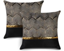 2PCS Sofa Slaapkamer Kussenslopen-Kussenhoes met leren stiksels, kussensloop, decoratief, 45 x 45 cm,zwart