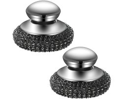 2pcs Steel Wool Scrubber with Handle, Metal Dishwasher, Stainless Steel Sanding Brush, Steel Sponges, Steel Wool Scrubber with Handle, for Cleaning Tableware, Pans, Sinks