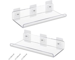 2Pcs Transparante Acryl Wandplanken - 30x10cm - Onzichtbare Zwevende Plank - Zonder Boren voor Slaapkamer - Woonkamer - Badkamer - Keuken - Kantoor